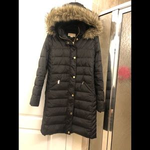 Michael Kors Black Coat with Fur Hood- Size Large